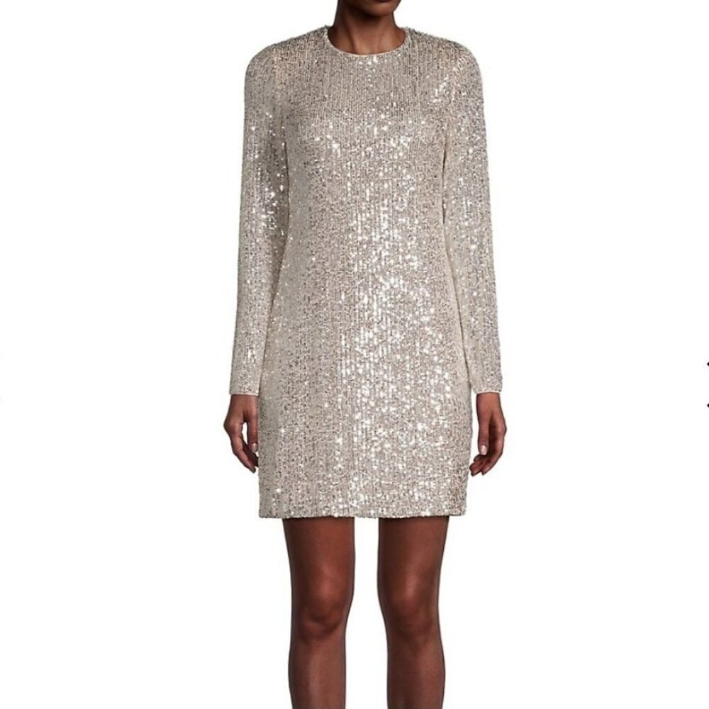 Eliza J Elegant Beige Silver Sequined Sheath Dress Size 8